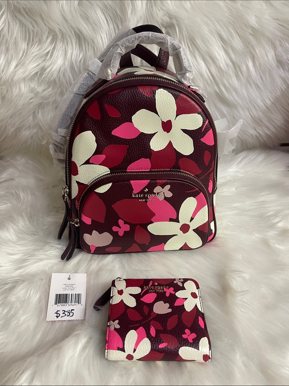 kate spade Floral Mini Backpack and freeWallet Burgundy, Cream, Pink